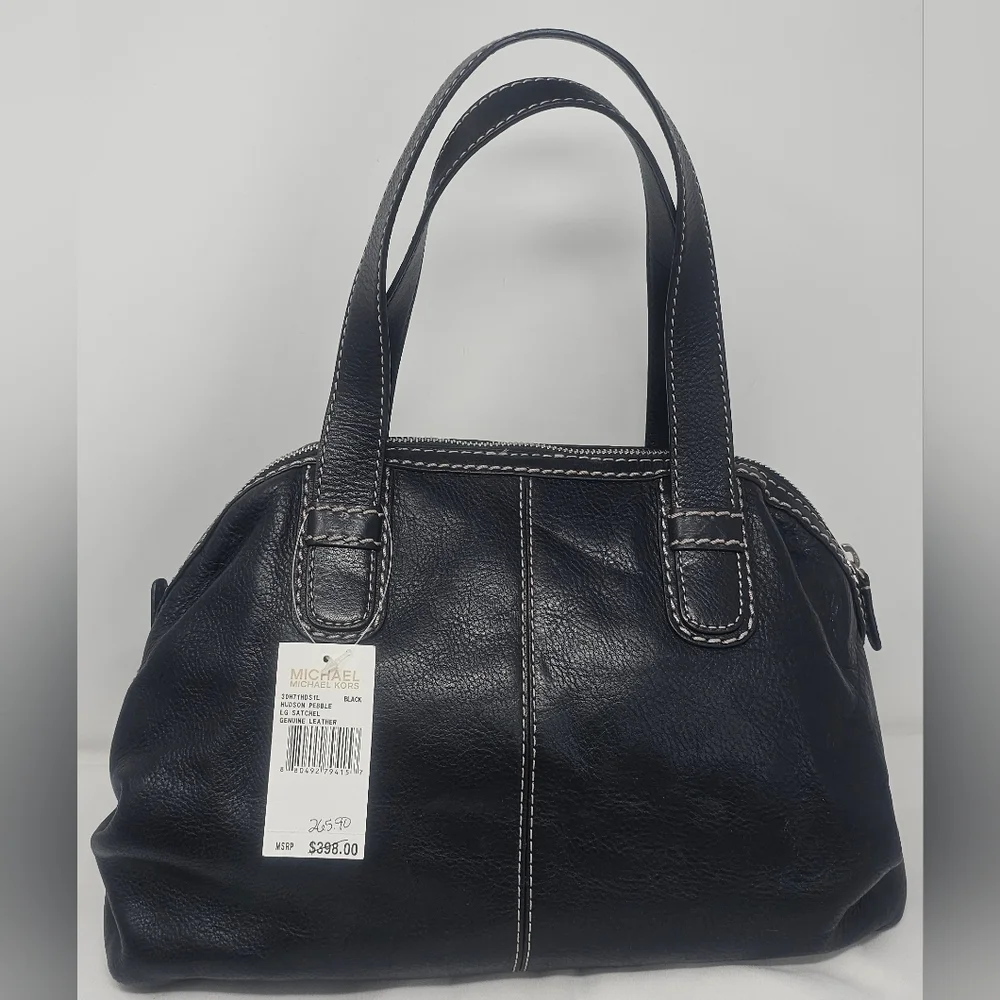Michael Kors Hudson Large Black Pebbled Leather Shoulder Bag Satchel NWT $398
